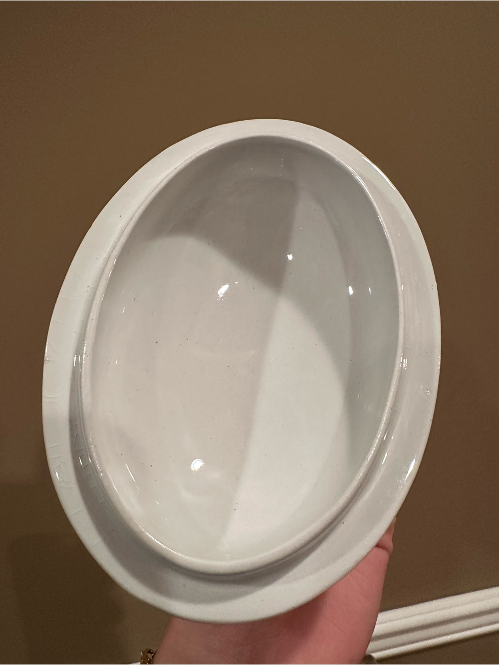 Anthony Shaw & Son White Opaque Stone China Butter Serving Dish with Gold Trim - Picture 5 of 9